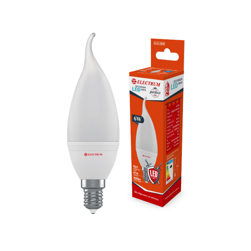 Лампа світлодіодна свічка на вітрі ELECTRUM С37 6W PA LC-32/1 Е14 4000K